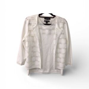 ST. JOHN Quiet Luxury Ivory Textured Buttoned Cardigan and Shell Set